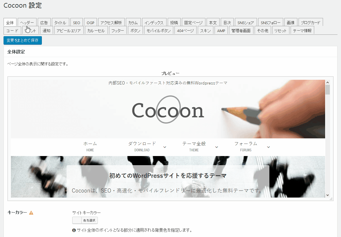 Cocoonのテーマ設定画面